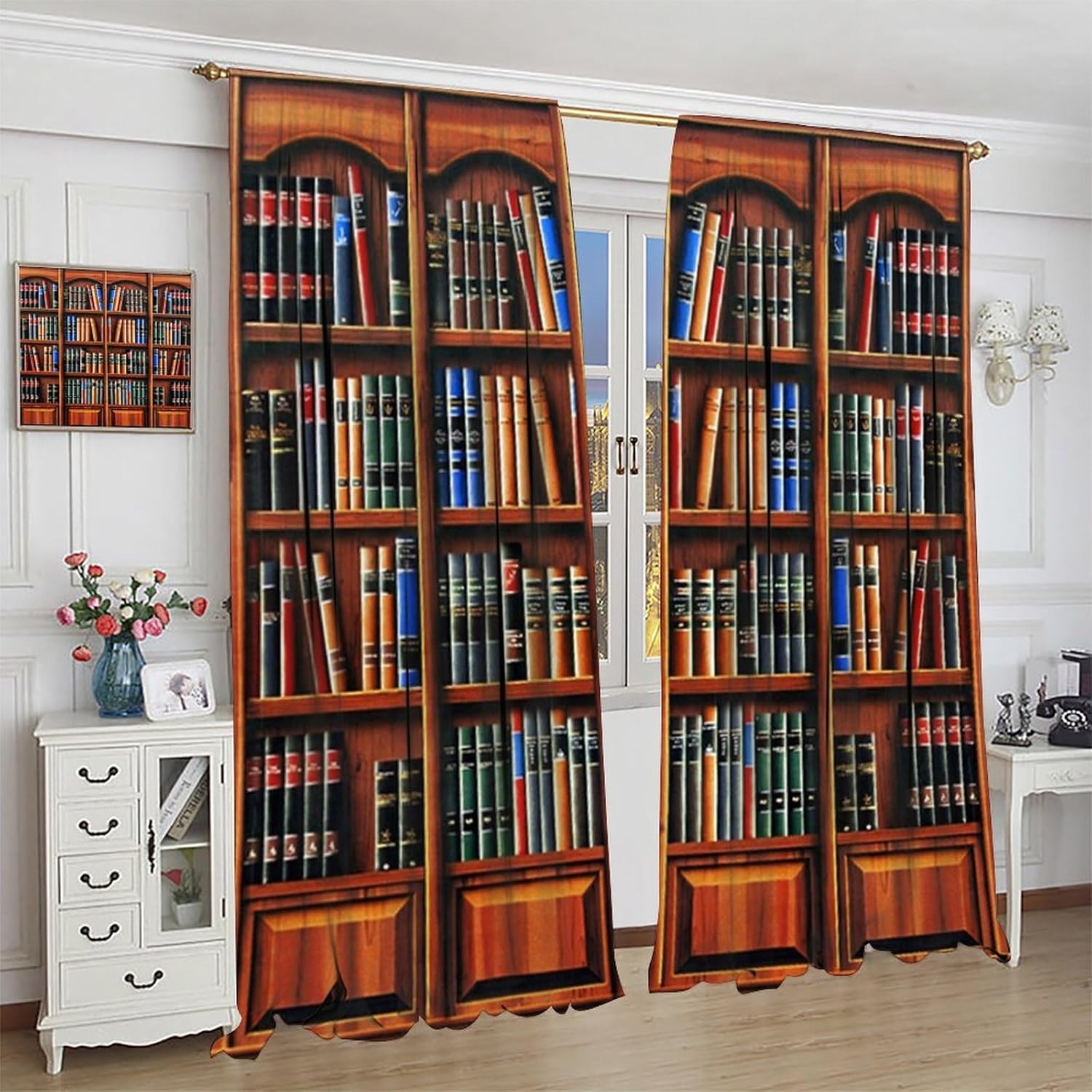 Retro Bookcase Curtains,Vintag - Japanese Lifestyle Books avaliação e preço