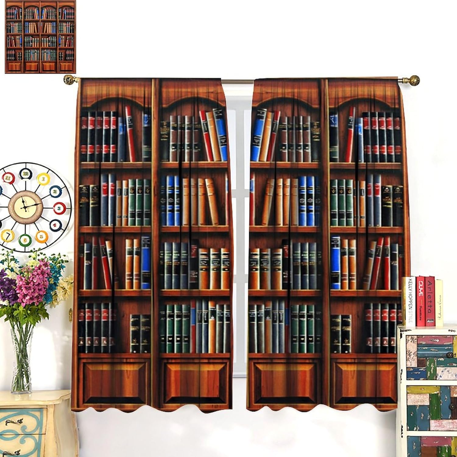 Retro Bookcase Curtains,Vintag - Japanese Lifestyle Books avaliação e preço