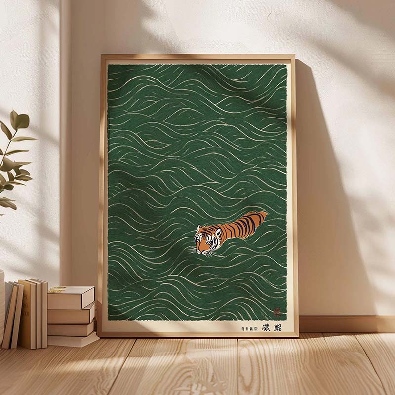 Japanese Tiger Swimming Poster - Japanese Minimalist Lifestyle avaliação e preço